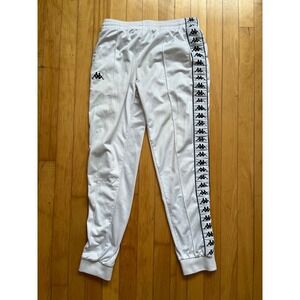 Kappa Track Pants White Mens Large Logo Tape Casual Zip Hem